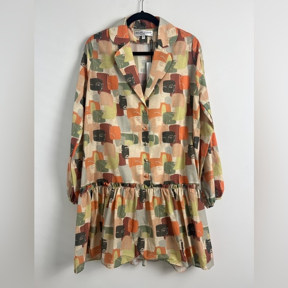 NEW Inclan Studio Windsor 100% Cotton Colorful Abstract Print Shift Dress M & L - Picture 2 of 14
